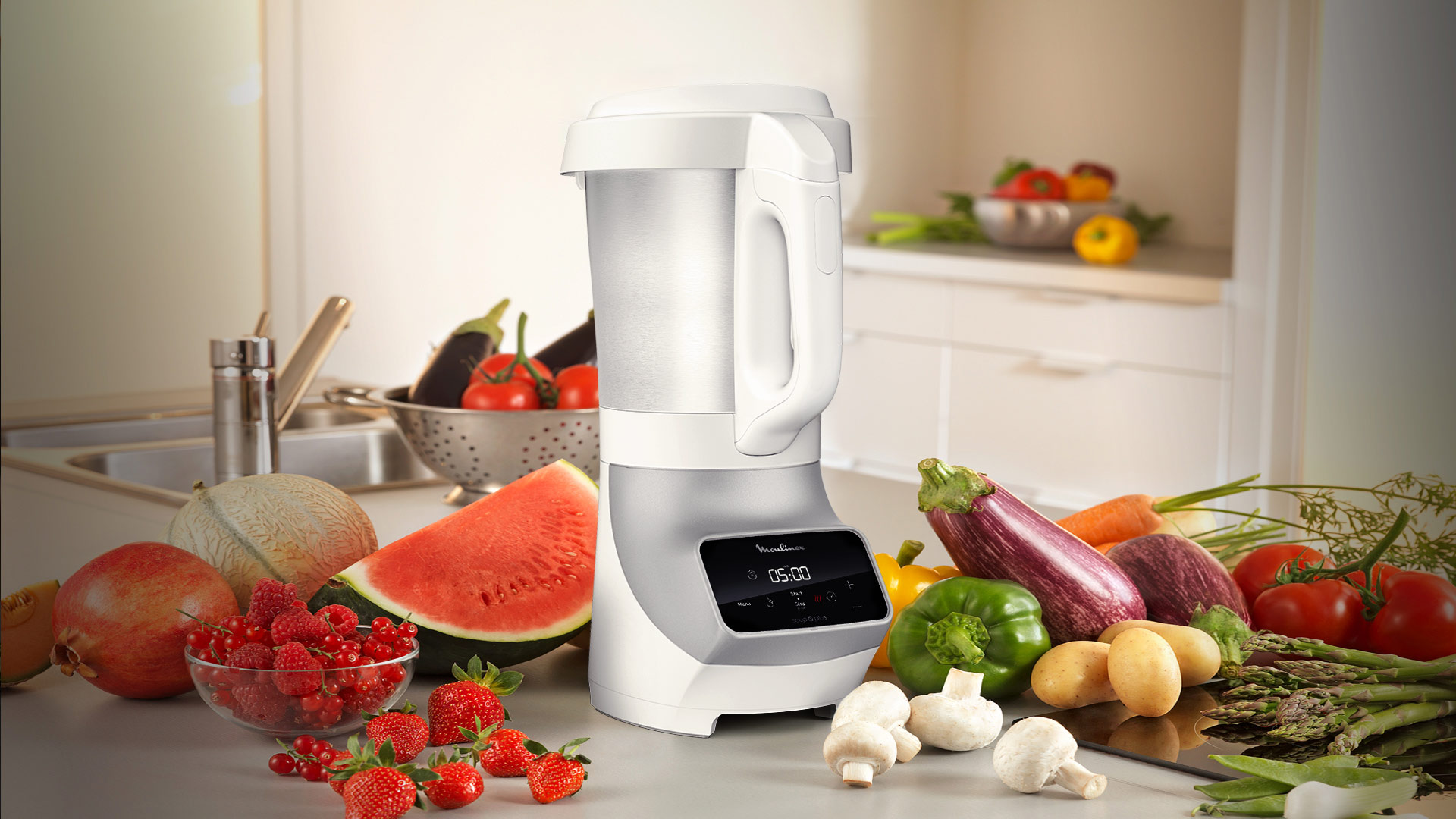 Un Soup & Co accompagné de fruits et légumes